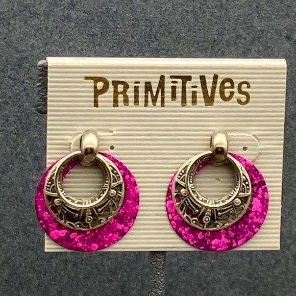 Primitives Vintage Pierced Earrings Knocker Silver Ring Purple Splatter Hoop - Picture 1 of 7